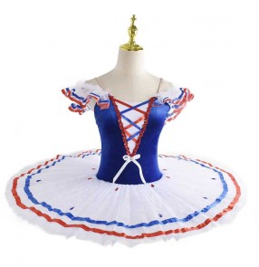 Girls kids red blue professional ballet dance dress tutu skirts ballerina dancing leotard dress classical flat pancake tutu for children